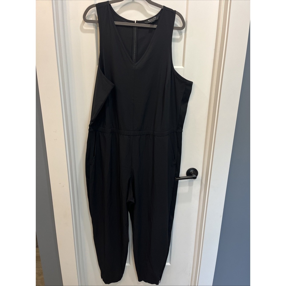 Athleta Brooklyn Jumpsuit Sleeveless V Neck Pockets Solid Black Women Plus Sz 22